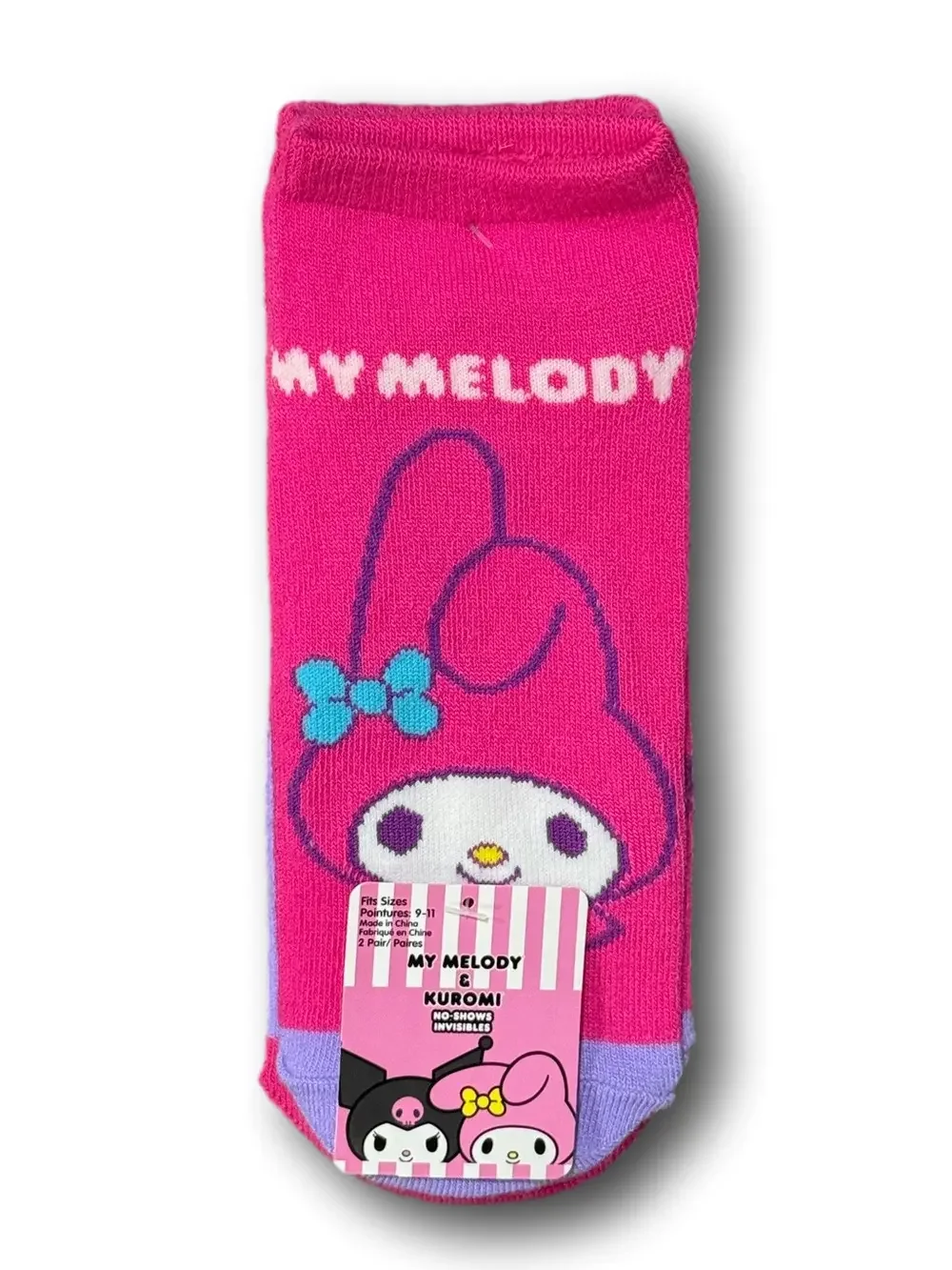 2-Pack Hello Kitty & Friends My Melody & Kuromi Novelty No-Show Socks - NWT